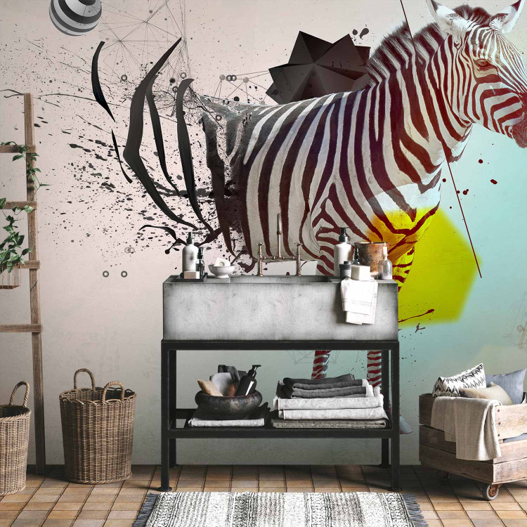 Wall Mural Zebralove harmony - an abstraction with nature and animals featuring zebra in soft blues and whites 61327 additionalImage 8