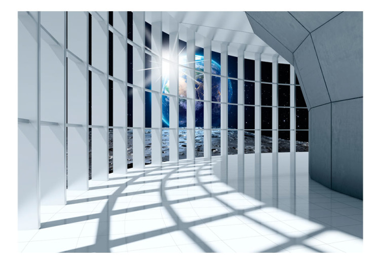 Wall Mural Cosmic city - corridor in cool colours with a view of the world 72527 additionalImage 1