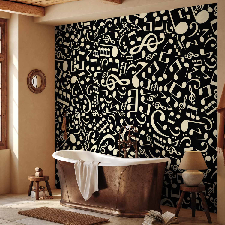 Wall Mural Elements of music - composition of white notes on a solid background in black 94727 additionalImage 8
