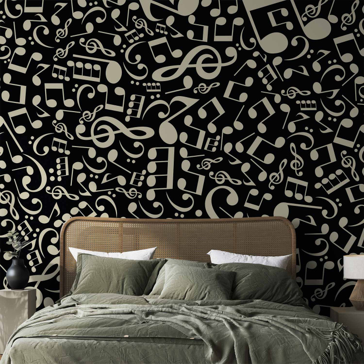Wall Mural Elements of music - composition of white notes on a solid background in black 94727 additionalImage 2