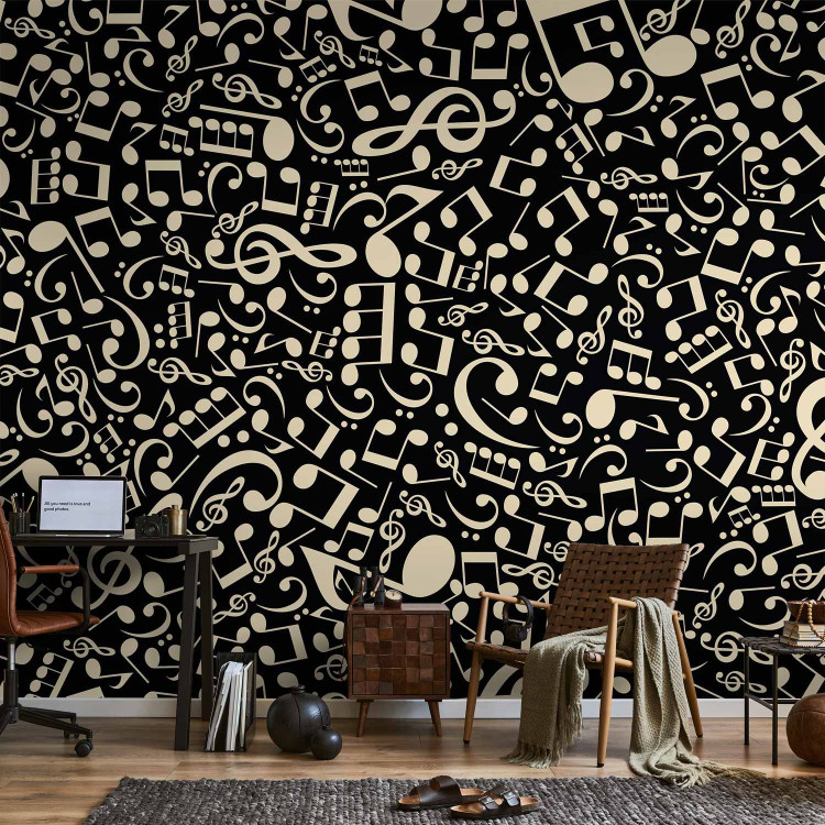 Wall Mural Elements of music - composition of white notes on a solid background in black 94727 additionalImage 4