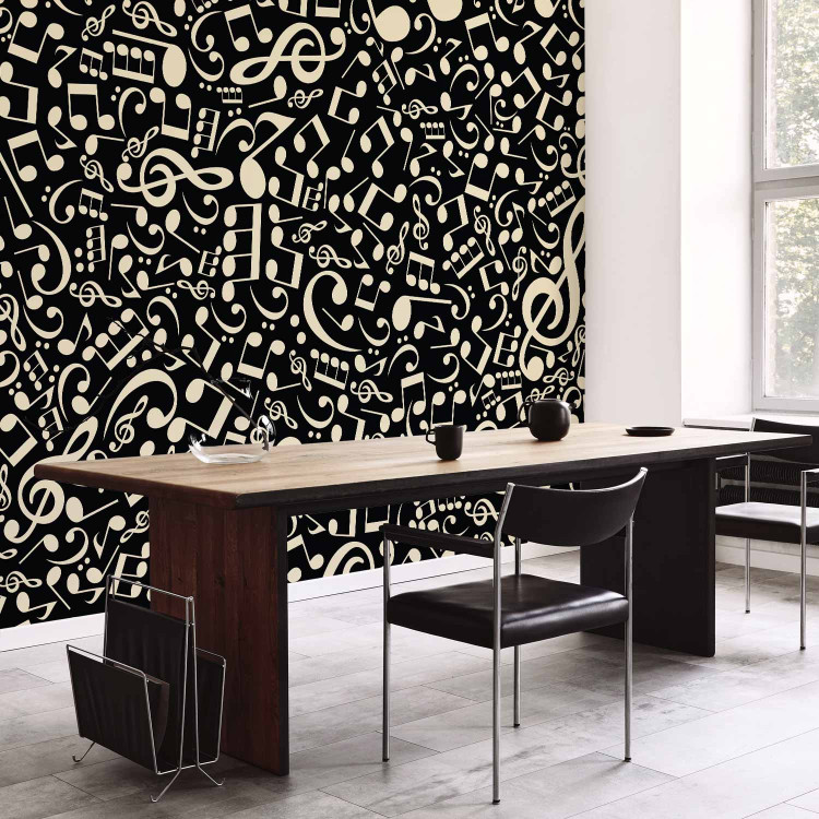Wall Mural Elements of music - composition of white notes on a solid background in black 94727 additionalImage 7