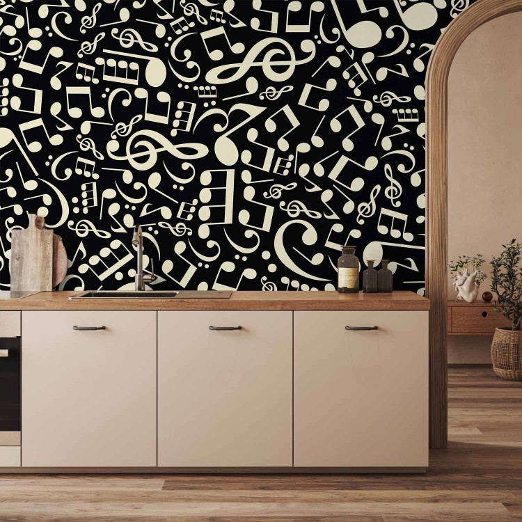 Wall Mural Elements of music - composition of white notes on a solid background in black 94727 additionalImage 6