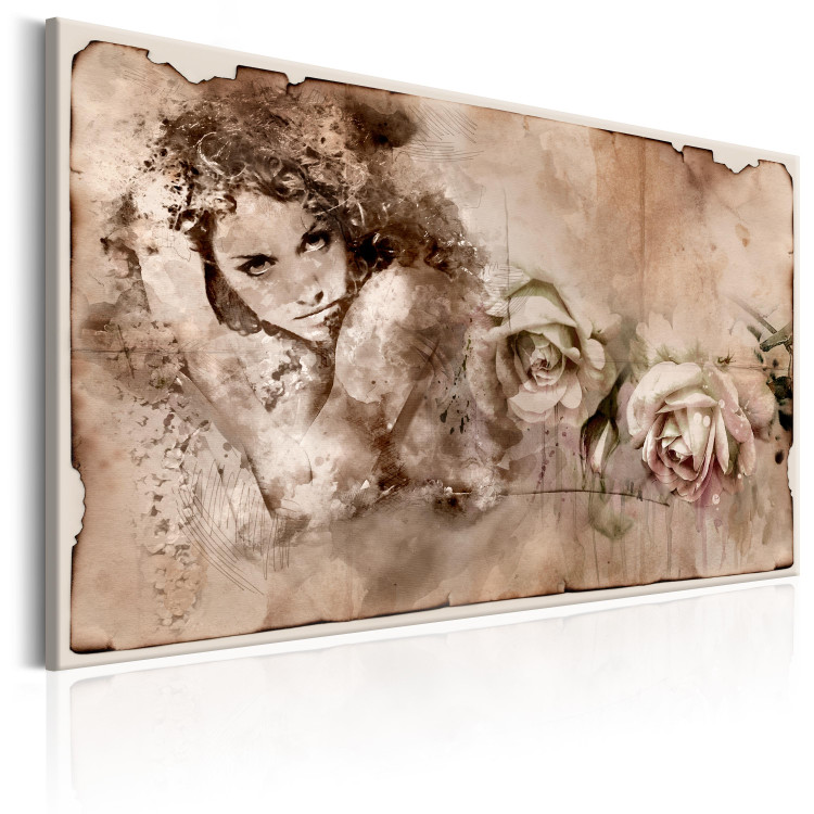 Canvas Print Retro Style: Woman and Roses - Romantic Portrait in Vintage Theme 97727 additionalImage 2