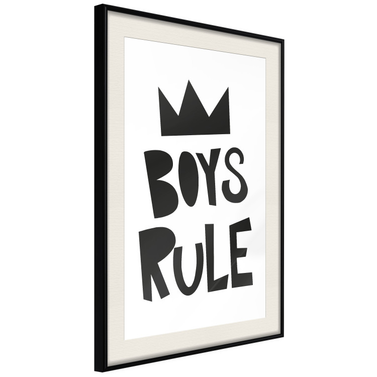 Wall Poster Boys Rule - black and white composition with a crown and English texts 114737 additionalImage 3