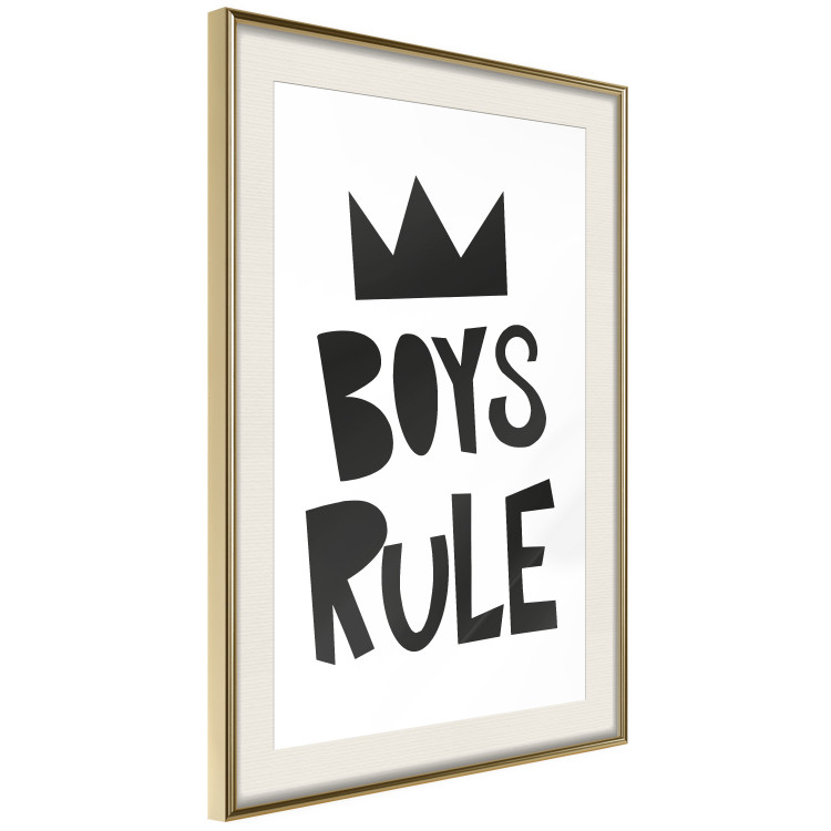 Wall Poster Boys Rule - black and white composition with a crown and English texts 114737 additionalImage 2