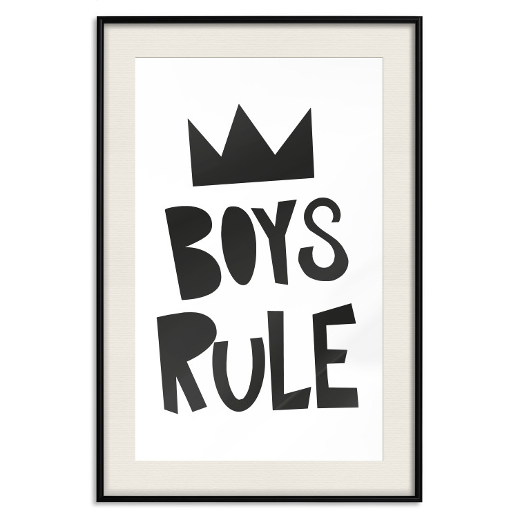 Wall Poster Boys Rule - black and white composition with a crown and English texts 114737 additionalImage 18