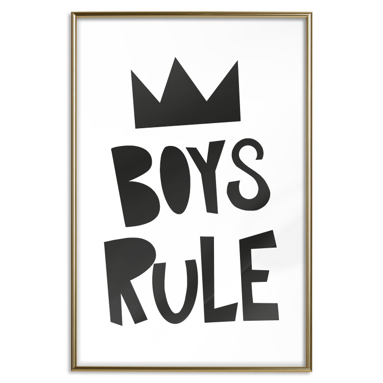 Wall Poster Boys Rule - black and white composition with a crown and English texts 114737 additionalImage 16