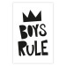 Wall Poster Boys Rule - black and white composition with a crown and English texts 114737
