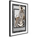 Wall Poster Zebra - black and white composition with a striped mammal on a patterned background 116437 additionalThumb 2