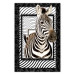 Wall Poster Zebra - black and white composition with a striped mammal on a patterned background 116437