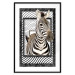 Wall Poster Zebra - black and white composition with a striped mammal on a patterned background 116437 additionalThumb 17