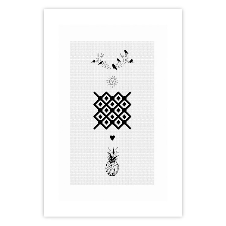 Wall Poster Happiness - black and white composition with tropical fruit and birds 117337 additionalImage 19