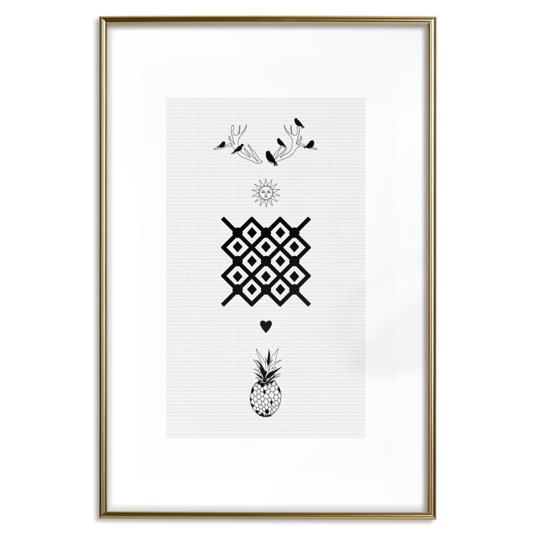 Wall Poster Happiness - black and white composition with tropical fruit and birds 117337 additionalImage 14
