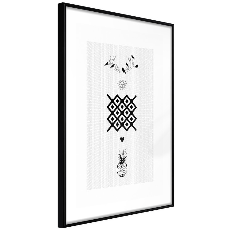Wall Poster Happiness - black and white composition with tropical fruit and birds 117337 additionalImage 2