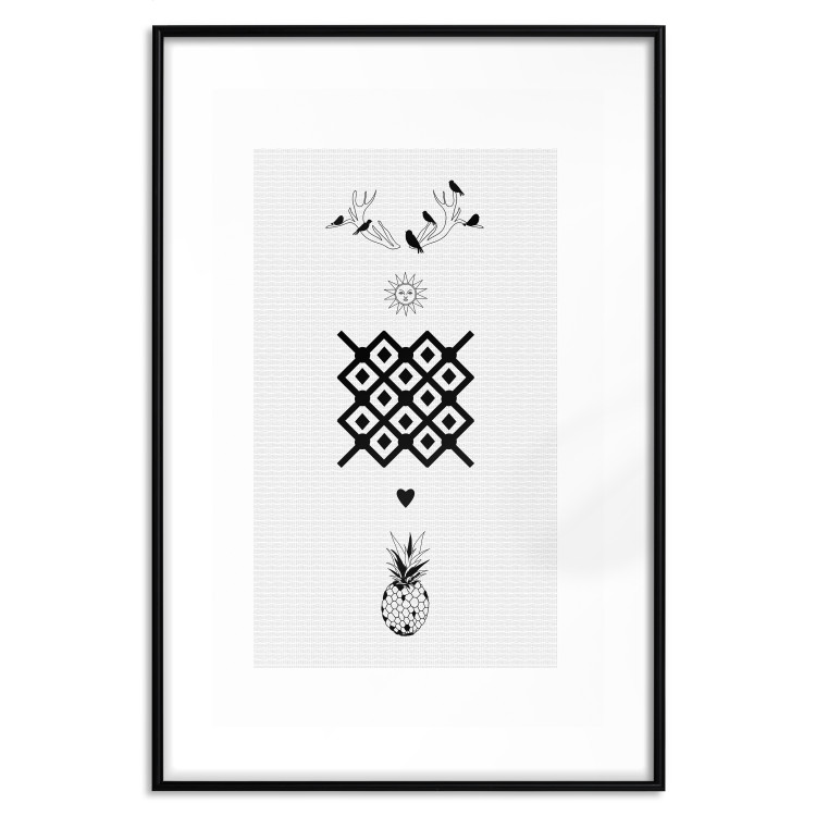 Wall Poster Happiness - black and white composition with tropical fruit and birds 117337 additionalImage 15