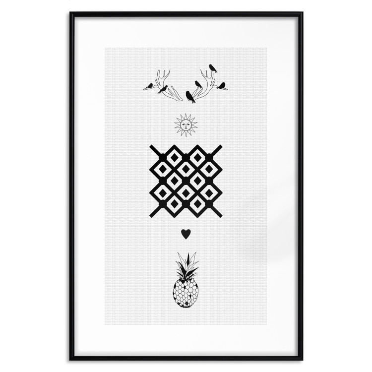 Wall Poster Happiness - black and white composition with tropical fruit and birds 117337 additionalImage 18