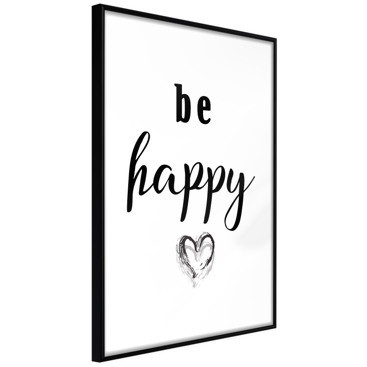Poster Be Happy - black and white composition with English inscriptions and a heart 117937 additionalImage 10