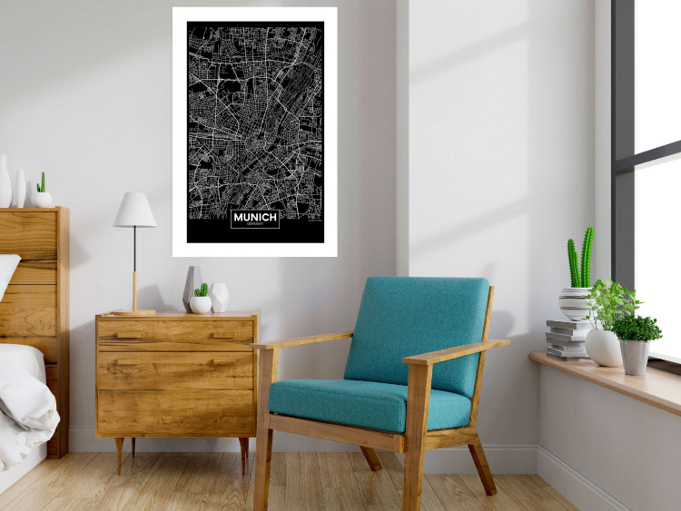 Wall Poster Dark Map of Munich - black and white composition with simple inscriptions 118137 additionalImage 2