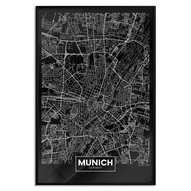 Wall Poster Dark Map of Munich - black and white composition with simple inscriptions 118137 additionalImage 18