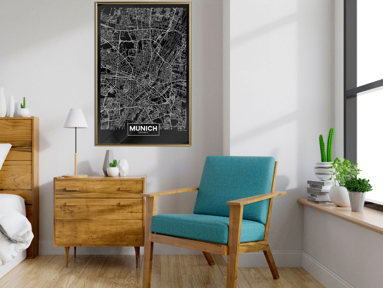 Wall Poster Dark Map of Munich - black and white composition with simple inscriptions 118137 additionalImage 5