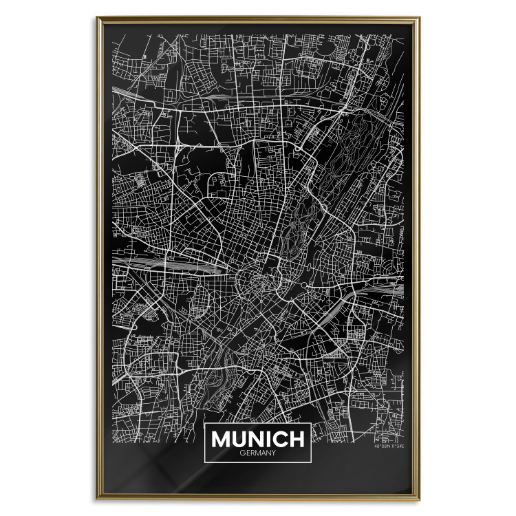 Wall Poster Dark Map of Munich - black and white composition with simple inscriptions 118137 additionalImage 16