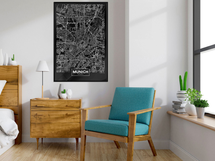 Wall Poster Dark Map of Munich - black and white composition with simple inscriptions 118137 additionalImage 3