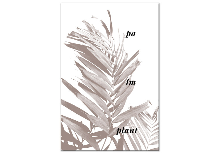 Canvas Art Print Palm - Landscape in Skanynavian style with black lettering in English with leaves of palm trees in the background 122937