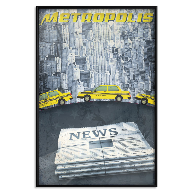Wall Poster Metropolis - newspapers with captions and yellow cars against skyscrapers 123637 additionalImage 24
