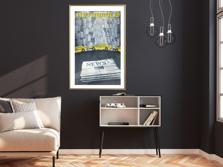 Wall Poster Metropolis - newspapers with captions and yellow cars against skyscrapers 123637 additionalImage 13