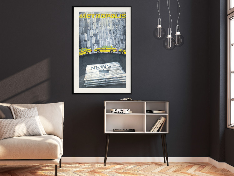 Wall Poster Metropolis - newspapers with captions and yellow cars against skyscrapers 123637 additionalImage 22