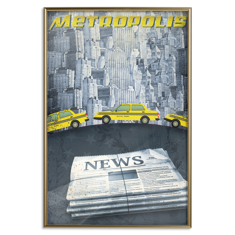 Wall Poster Metropolis - newspapers with captions and yellow cars against skyscrapers 123637 additionalImage 16
