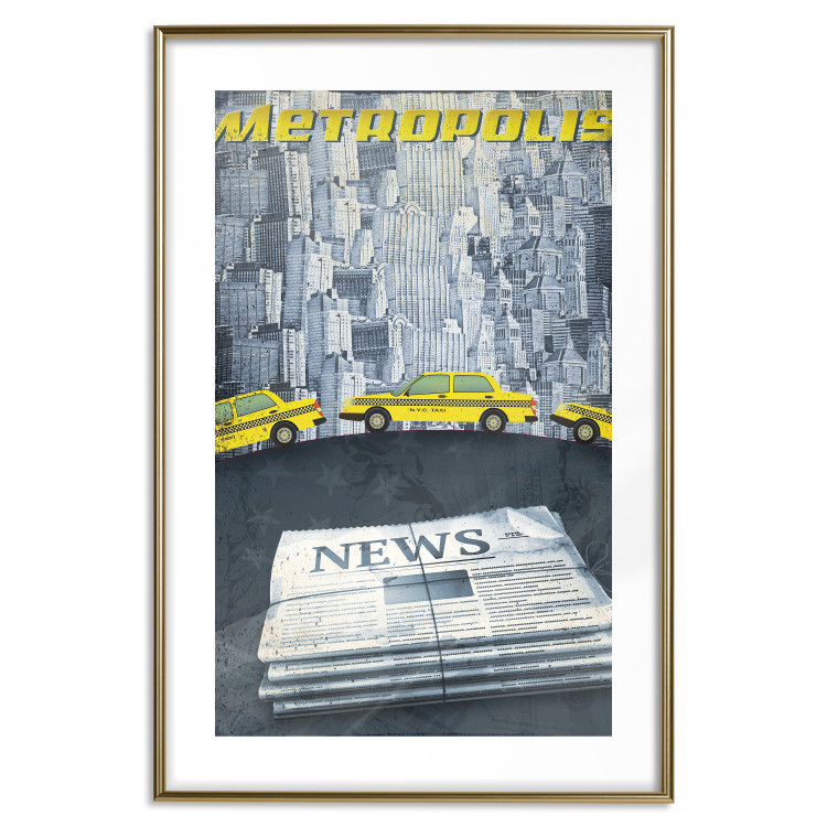 Wall Poster Metropolis - newspapers with captions and yellow cars against skyscrapers 123637 additionalImage 14