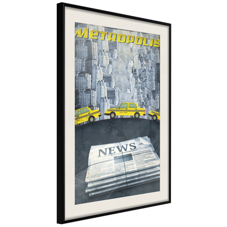 Wall Poster Metropolis - newspapers with captions and yellow cars against skyscrapers 123637 additionalImage 3