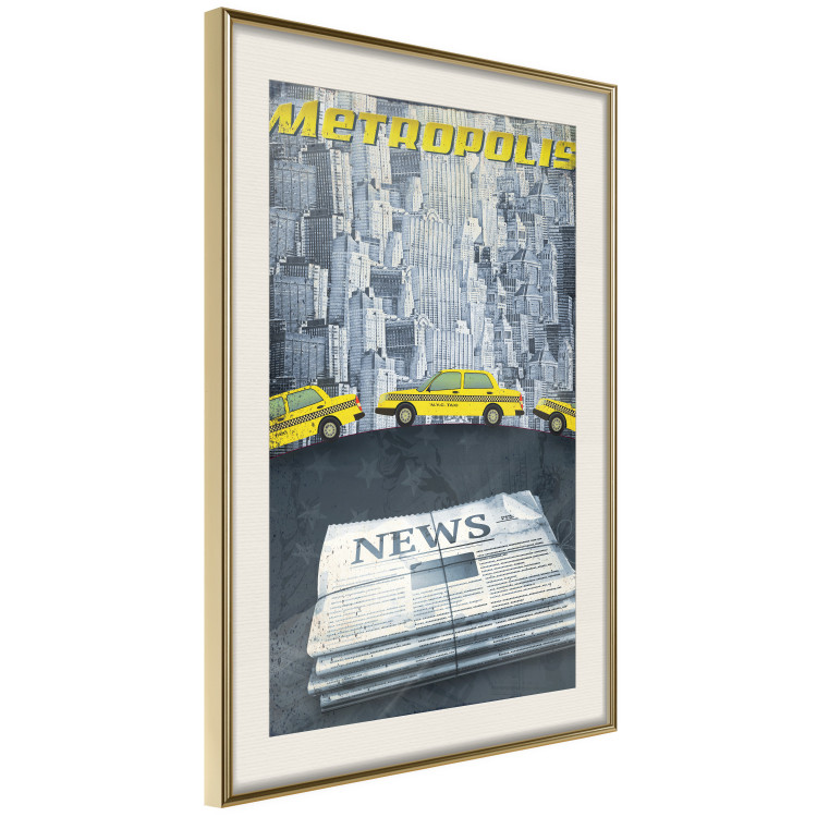 Wall Poster Metropolis - newspapers with captions and yellow cars against skyscrapers 123637 additionalImage 2