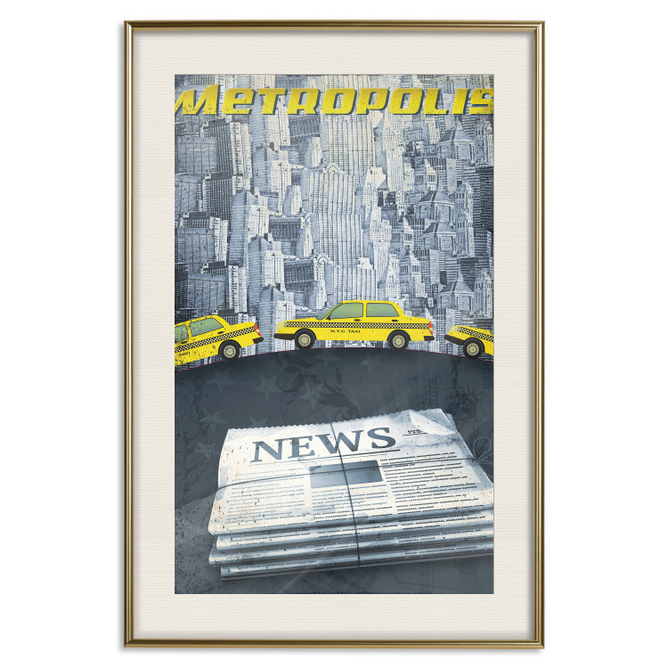 Wall Poster Metropolis - newspapers with captions and yellow cars against skyscrapers 123637 additionalImage 19