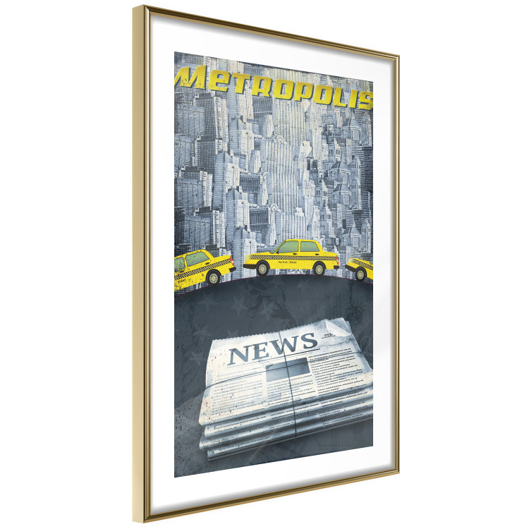 Wall Poster Metropolis - newspapers with captions and yellow cars against skyscrapers 123637 additionalImage 8
