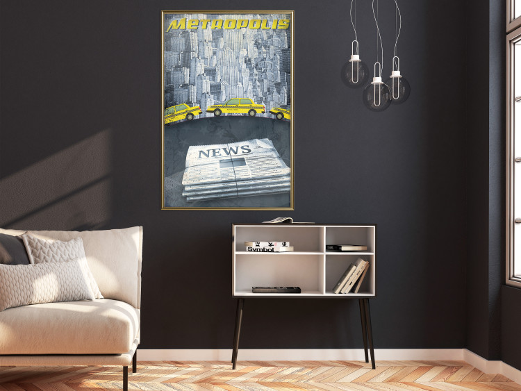 Wall Poster Metropolis - newspapers with captions and yellow cars against skyscrapers 123637 additionalImage 7