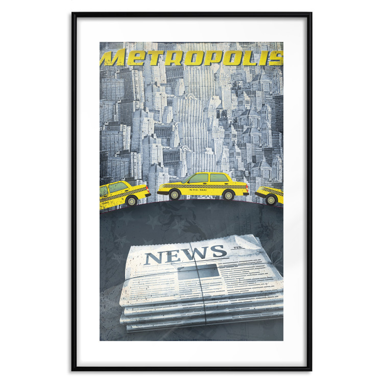 Wall Poster Metropolis - newspapers with captions and yellow cars against skyscrapers 123637 additionalImage 15