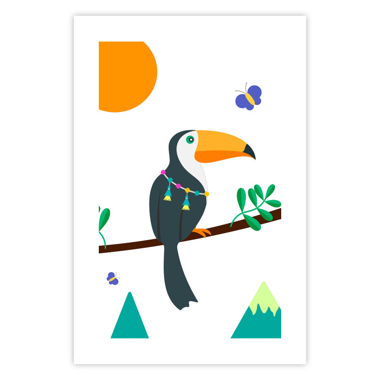 Wall Poster Toucan and Butterflies - amusing parrot with colorful necklace on white background 123737 additionalImage 18