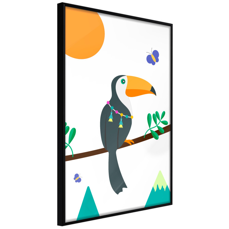 Wall Poster Toucan and Butterflies - amusing parrot with colorful necklace on white background 123737 additionalImage 10