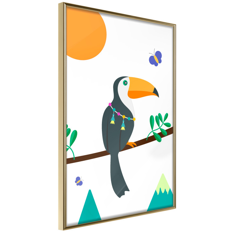 Wall Poster Toucan and Butterflies - amusing parrot with colorful necklace on white background 123737 additionalImage 12