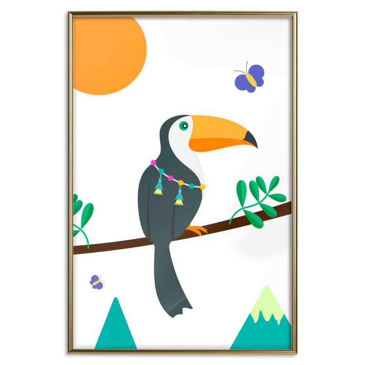 Wall Poster Toucan and Butterflies - amusing parrot with colorful necklace on white background 123737 additionalImage 14