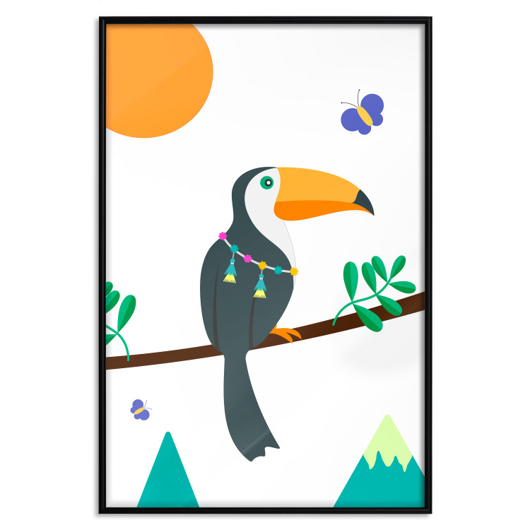 Wall Poster Toucan and Butterflies - amusing parrot with colorful necklace on white background 123737 additionalImage 15