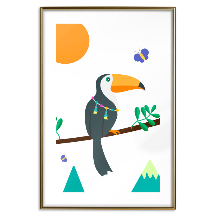 Wall Poster Toucan and Butterflies - amusing parrot with colorful necklace on white background 123737 additionalImage 17