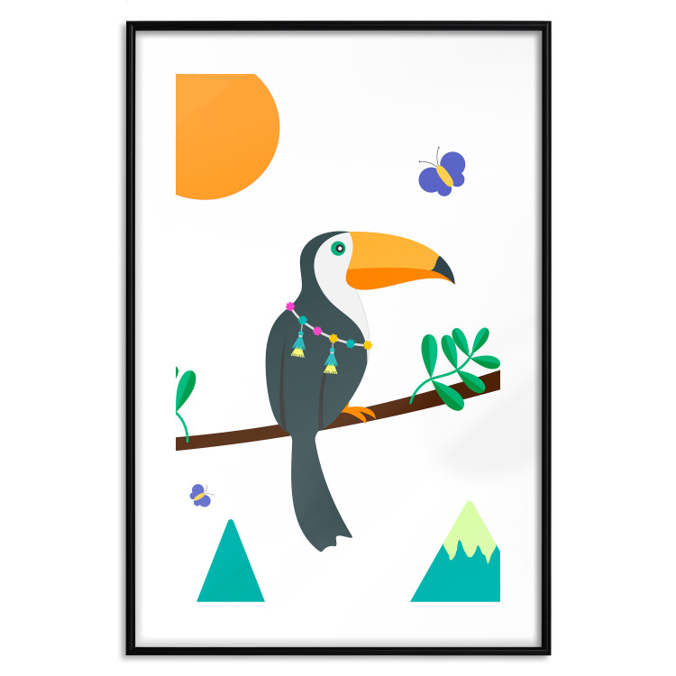 Wall Poster Toucan and Butterflies - amusing parrot with colorful necklace on white background 123737 additionalImage 16