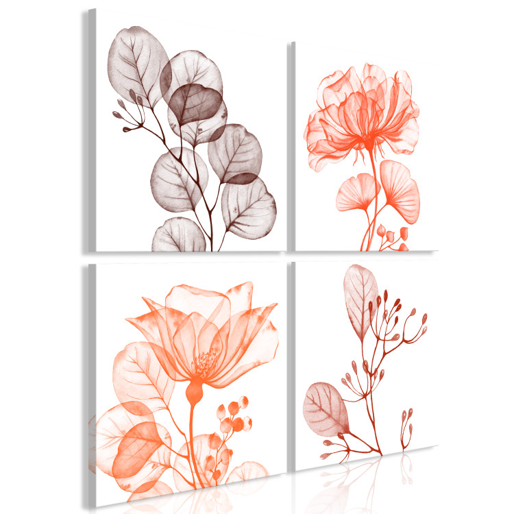 Canvas Four flowers with leaves - four-part composition on white background 126537 additionalImage 2