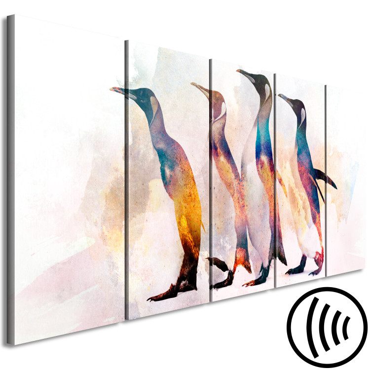 Canvas Penguin Wanderings (5-part) narrow - colorful birds on a light background 127537 additionalImage 6