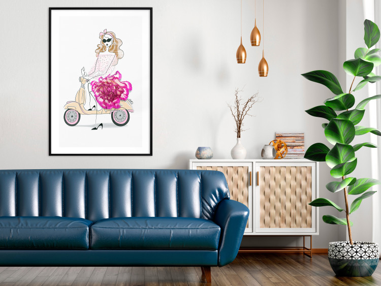 Poster Girl on Scooter - abstract woman with flower on white background 127837 additionalImage 23