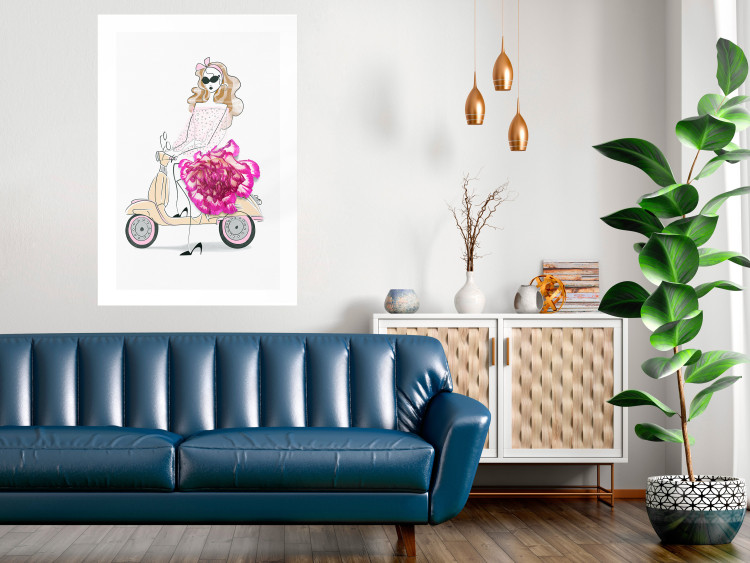 Poster Girl on Scooter - abstract woman with flower on white background 127837 additionalImage 5